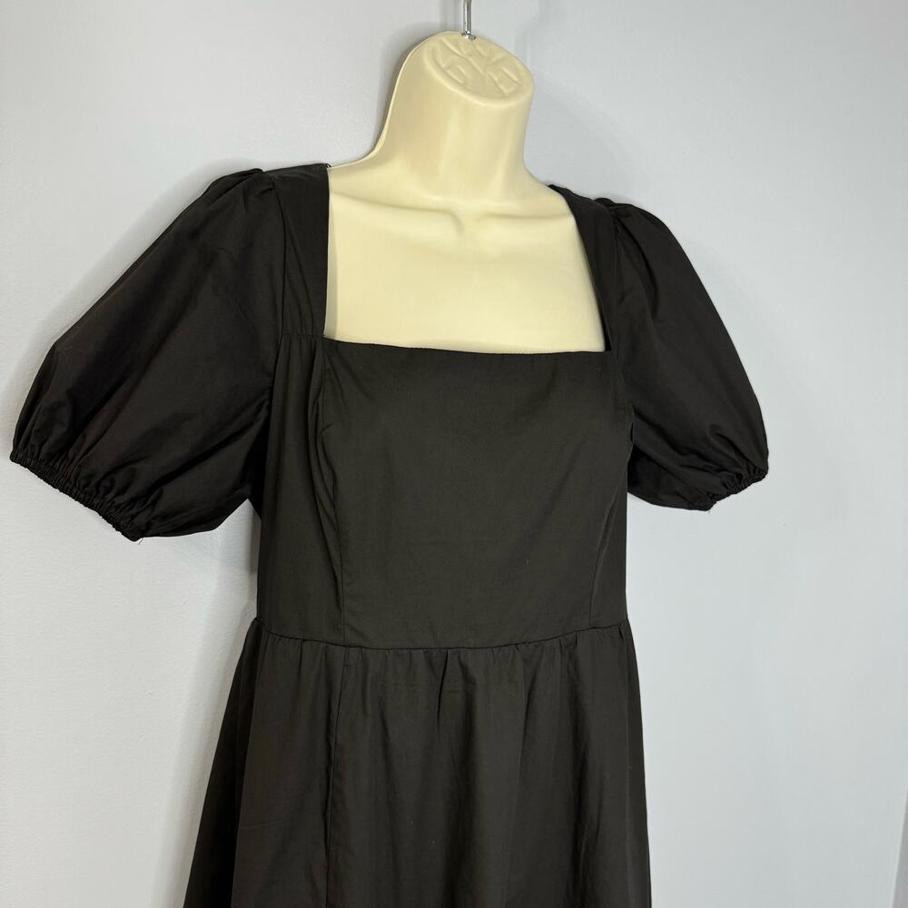ASTR the Label Poplin Puff Sleeve Tiered Midi Dress Black Staple Minimalist Sz M - Picture 4 of 13